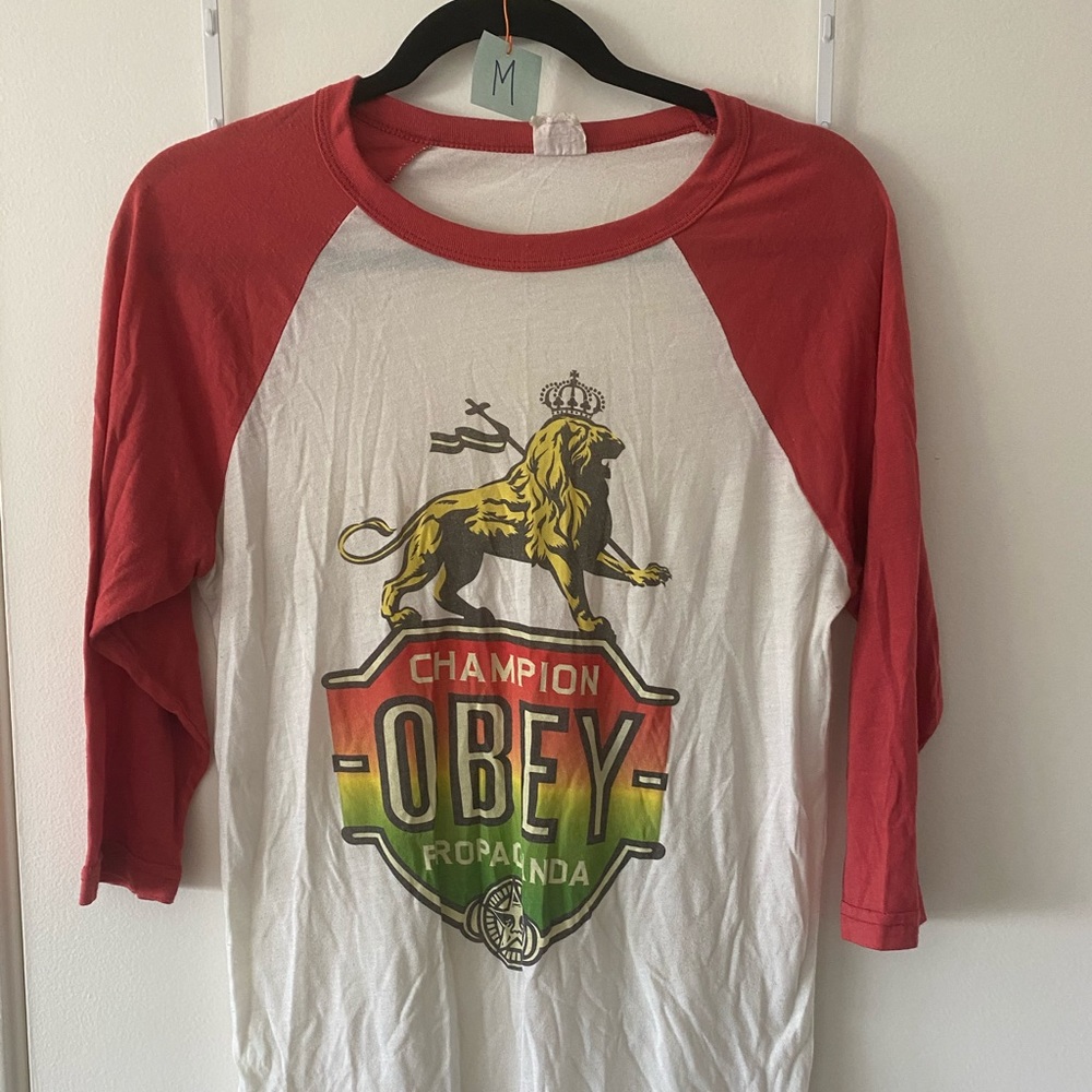 OBEY baseball tee red sleeve
